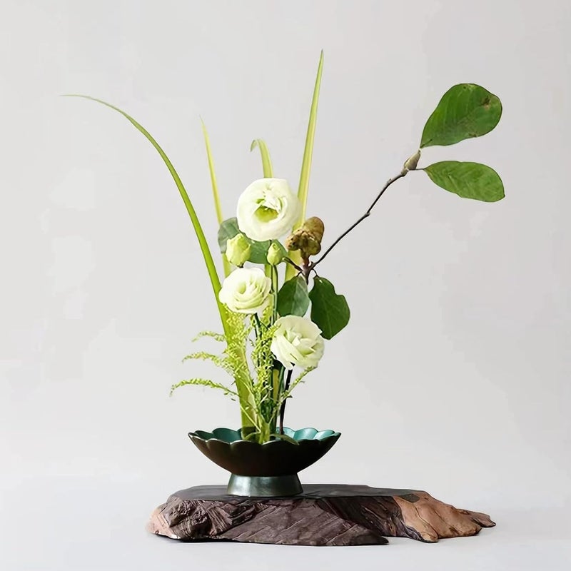 WEOPYCJ Store Japanese Ikebana, Lotus Shaped Ceramic Bowl Vase, Flower Arranging Supplies Kit with 2pc Round Floral Frog 1 Scissors 1 Kenzan Straightener - Image 5